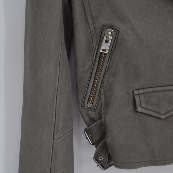 IRO Ashville Lamb Leather Moto Jacket Gray Women's 36 S Cropped Biker Zip Sleeve - Picture 6 of 10